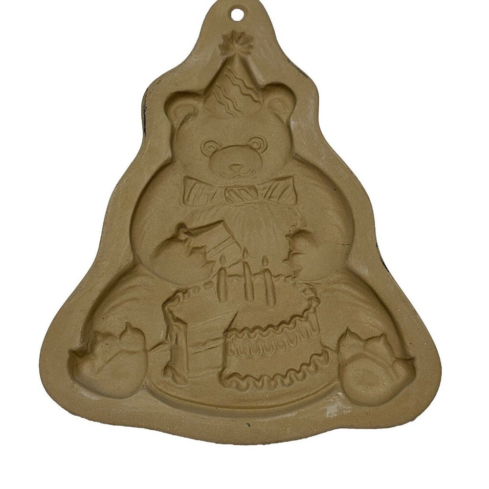 Vtg 1989 Brown Bag Cookie Art Mold  Chocolate Bear Birthday Cake Ceramic